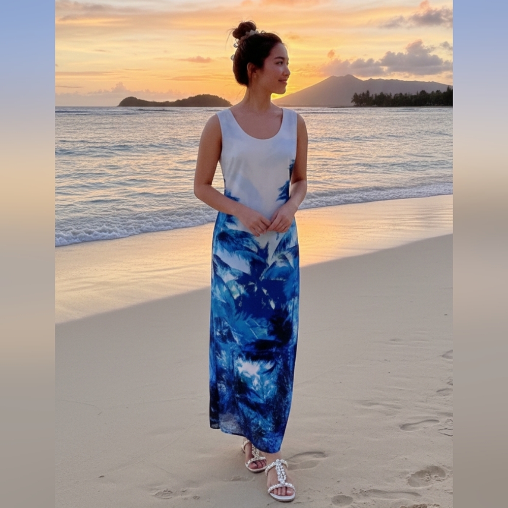 Ombre Palm Print Petite Tropical Maxi Dress